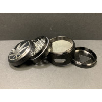 Black & Silver Hemp Leaf 4pc Grinder