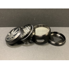 Black & Silver Hemp Leaf 4pc Grinder